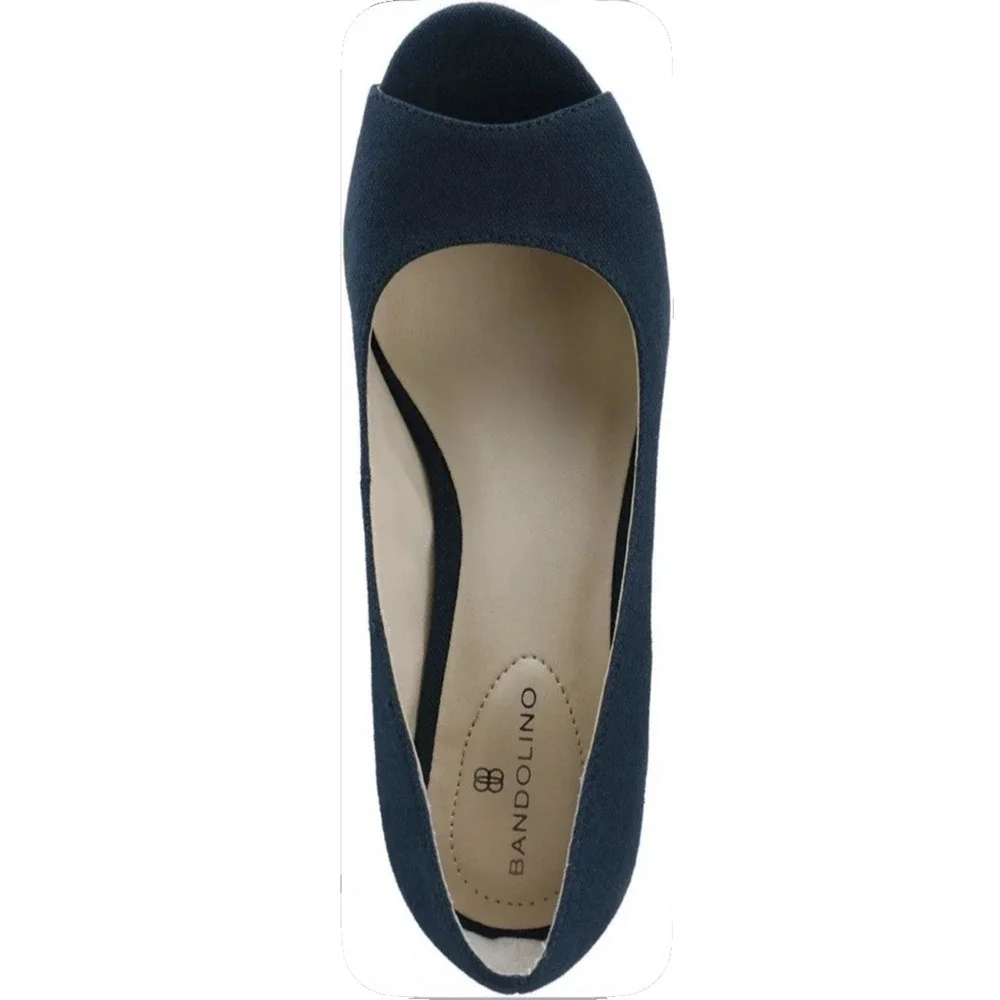 Bandolino Womens Navy Peep Toe Espadrille Wedge Sandals Blue Nuri 9.5 M